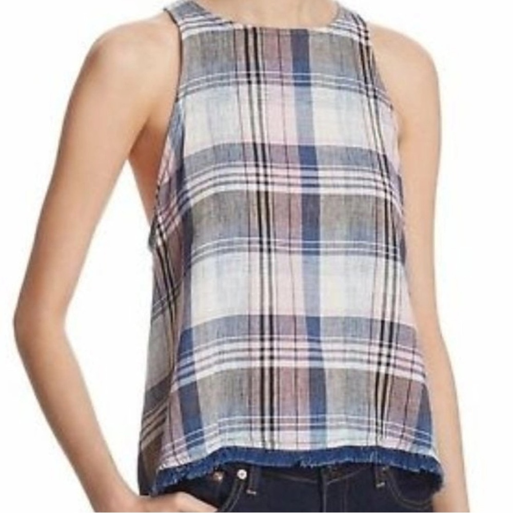 NWOT- CLOTH & STONE Linen Plaid Frayed Hem Tank Top